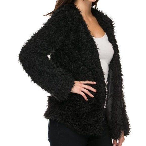 TEDDY BLACK FAUX FUR COAT - Picture 3 of 4
